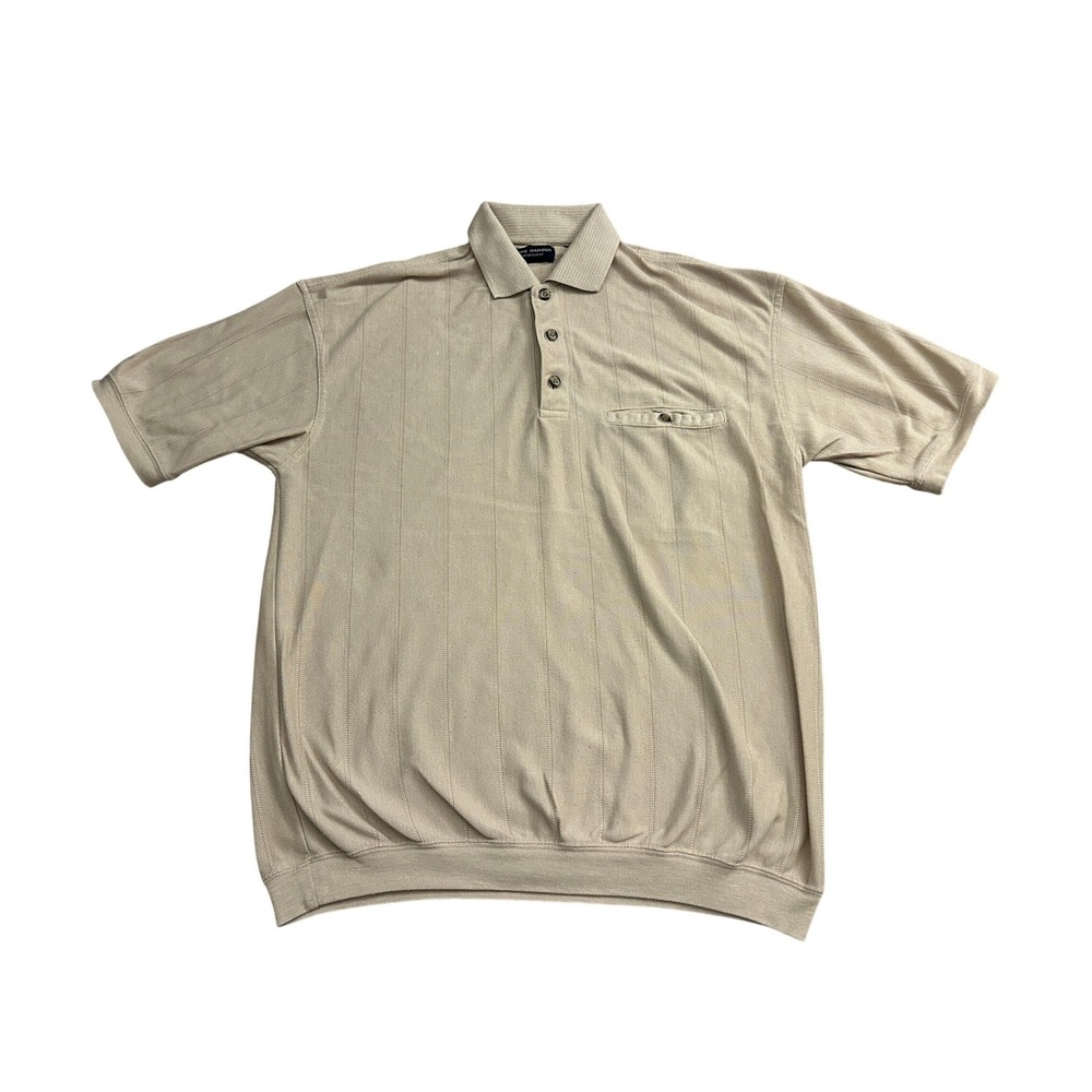Safe Harbor Polo Shirt Mens Large Beige Excellent Striped Short Sleeve Knit